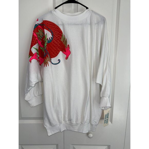 Vintage 90s Red Asian glitter Dragon T-shirt One Size - Picture 1 of 5